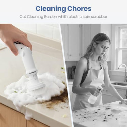 UNIWA Electric Spin Scrubber Cordless with 4 Replaceable Head, 3-Speeds | Electric Scrubber for Cleaning Bathroom/Kitchen/Tub/Dish/Shower/Cup, Mini Power Scrubber Tool, IPX6 Waterproof, Rechargeable