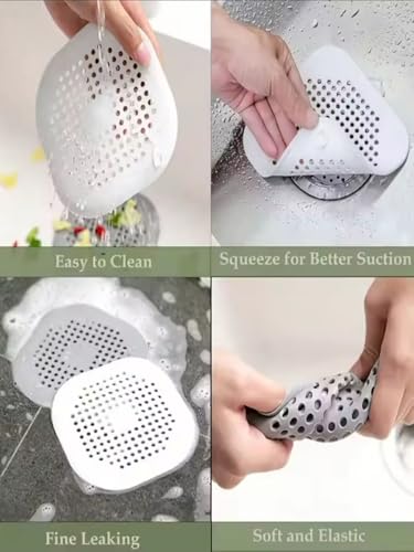 Silicone Square Drain Cover Hair Catcher with Suction Cup, Shower Floor Strainer Hair Stopper - color: White