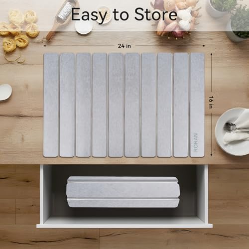 Stone Drying Mat for Kitchen Counter, 24"(L)×16"(W), Drying Matt Kitchen Counter, Quick Dry Stone Dishes Mats, Foldable Diatomaceous Earth Mat (Dove Gray) - color: Dove Gray