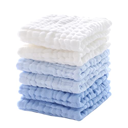 Baby Washcloths - Soft Face Cloths for Newborn, Absorbent Bath Wipes, Burp Cloths or Towels, Baby Registry as Shower. Pack of 6-12x12 inches (Blue) - color: Blue