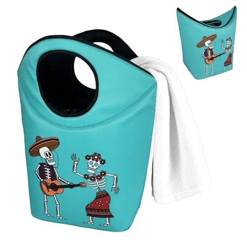 Collapsible Laundry Hamper 47L Waterproof Foldable Basket Dorm Travel | Soft Padded Handle, Collapsible Design, Portable for Small Laundry Loads, Ideal for Dorm and Car Storage - color: Skeleton-7, size: 17"L x 9.5"W x 18"H