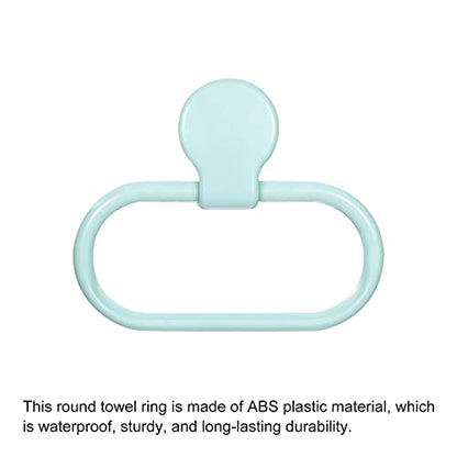 HARFINGTON Wall Mounted Oval Towel Ring ABS Hanging Holder Self-Adhesive for Bathroom Kitchen Accessories, Blue - color: Blue