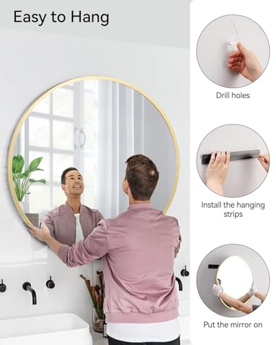 GAOMON 18 Inch Gold Round Wall Mirror, Metal Frame Mirror | Rust Resistant Aluminum Frame / Modern Round Mirror Design / Easy Wall Mount Installation
