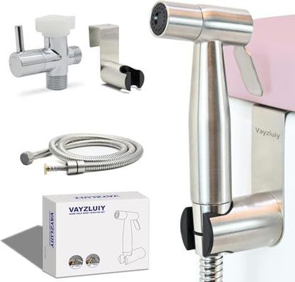 Vayzluiy Handheld Toilet Bidet Sprayer for Toilet-Adjustable Water Pressure Control with Bidet Hose for Feminine Wash, Stainless Steel Brushed Nickel Cloth Diaper for Baby Wash (Stainless Steel, 1) - style: Stainless Steel