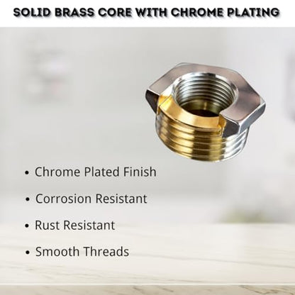 3/8 to 1/2 & 1/2 to 3/8 Faucet Adapter Set, 4 Pack G 1/2 and 3/8 Compression Thread, Nickel Plated Brass Plumbing Reducer Fittings