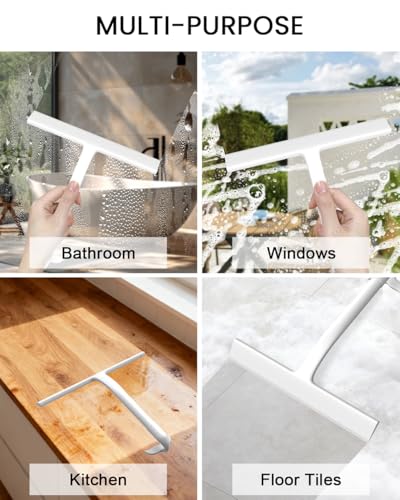 Shower Squeegee for Glass Doors, 8 in Silicone Bathroom Squeegee with Hook | Mutil-Purpose Glass Squeegee for Tile Shower Walls, Floors, Windows, Car Cleaning, No-Squeak & Streak Free Squeegee Tool - size: 8 Inch
