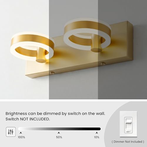 LED Bathroom Light Fixtures,15inch Gold Vanity Lights, Modern 2 Light Acrylic Wall Sconces, 350° Rotatable Wall Lighting Fixture Over Mirror - color: Gold, size: 2 Lights