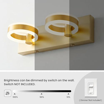 LED Bathroom Light Fixtures,15inch Gold Vanity Lights, Modern 2 Light Acrylic Wall Sconces, 350° Rotatable Wall Lighting Fixture Over Mirror - color: Gold, size: 2 Lights