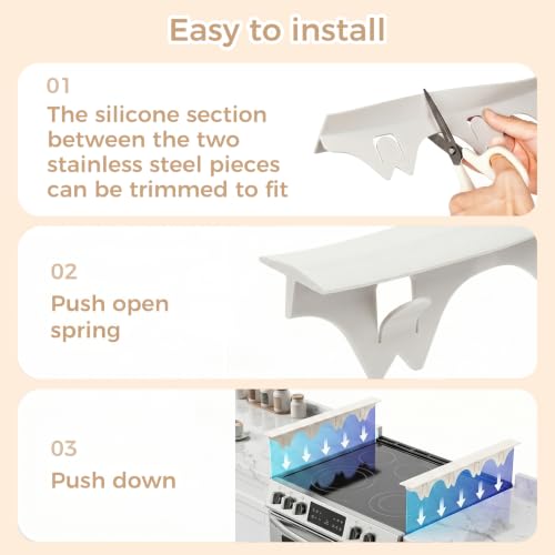 Silicone Stove Gap Covers with Stainless Steel, Oven Gap Filler Seals Gaps Between Stovetop and Counter, Stove Gap Guards Range Trim Kit, Easy to Clean Stove Gap Guard (Beige 2 Pack,21") - color: Beige, size: 21 inches