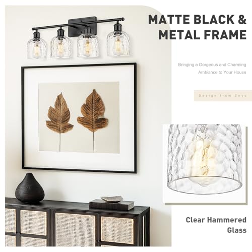 zeyu 27'' Black Vanity Light for Bathroom, 4-Light Wall Mount Vanity Light Fixture, Black Finish with Clear Hammered Glass, ZJF63B-4W BK - color: Black|Hammered Glass, size: 4-Light