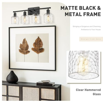 zeyu 27'' Black Vanity Light for Bathroom, 4-Light Wall Mount Vanity Light Fixture, Black Finish with Clear Hammered Glass, ZJF63B-4W BK - color: Black|Hammered Glass, size: 4-Light