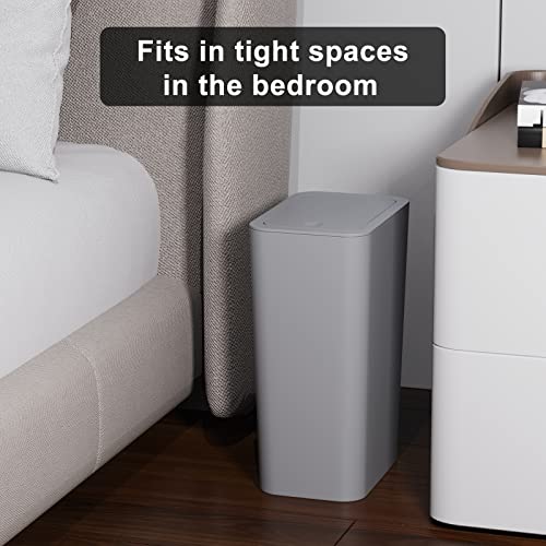 N. NETDOT Bathroom Trash Can with Lid 3 Pack Set, 2 Packs 4 Gal Slim Kitchen Trash Can and 1 Pack 2.6Gal Garbage Can, Small Trash Bin/Waste Basket for Bedroom (Grey, Pack of 3) - color: Gray, size: 2 X 4 Gal & 1 X 2.6 Gal