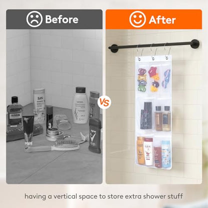 Lifewit Cruise Essentials Shower Caddy Must-Have, 7 Pockets Hanging Bathroom Organizer with Quick-Dry Mesh, Portable Shower Bag to Storage Soap, Shampoo, for RVing, Travel, Camping, White, 1 Pack | 14" x 30", Attached 3 Hooks, Quick-Dry, Portable, Cruise