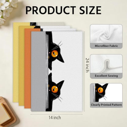 4 Pcs Funny Cat Kitchen Towels, Cute Cats Gifts Soft Absorbent Tea Towel - color: Multi 0137