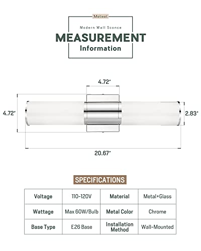 2-Light Chrome Bathroom Vanity Light Fixtures, Milk Glass Shades | 2-light modern bathroom wall sconces, vertical or horizontal mounting, E26 base, hardwired, bulbs not included, VL834-CH-ML - color: Chrome-Milk Glass