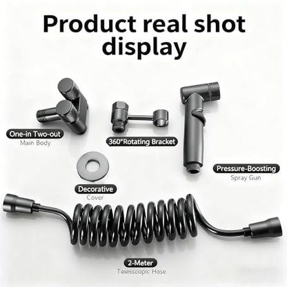 Generic Toilet Faucet Splitter 2-Way Double Faucet Adapter, 1-in-2-Out Dual Control Valve Handheld Bidet Sprayer, Stainless Steel & Brass, Black, Bathroom Accessory（Gray）