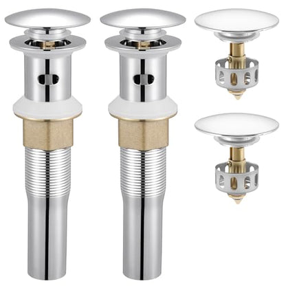 KES Bathroom Sink Drain with Detachable Hair Catcher Basket, Pop Up Drain Stopper with Overflow Anti-Clogging Vanity Vessel Sink Drain, Polished Chrome 2 Pack 304 Stainless Steel, S2013A-CH-P2 - color: Polished Chrome, style: for sink WITH overflow,2-pack