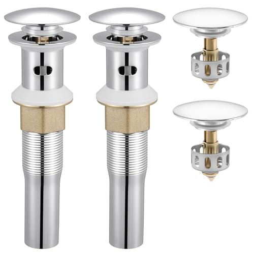 KES Bathroom Sink Drain with Detachable Hair Catcher Basket, Pop Up Drain Stopper with Overflow Anti-Clogging Vanity Vessel Sink Drain, Polished Chrome 2 Pack 304 Stainless Steel, S2013A-CH-P2 - color: Polished Chrome, style: for sink WITH overflow,2-pack