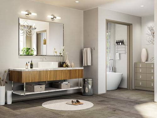 Frameless Bathroom Mirror 32"x48", Beveled Bathroom Mirror | 4mm Tempered Glass Shatterproof Wall Mount Mirrors for Bathroom Vanity Bedroom Entryway, Hangs Horizontally or Vertically - size: 48"L x 32"W