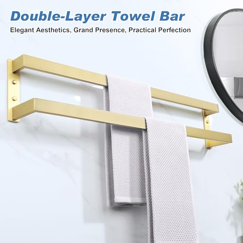 Alise Double Towel Bar, 32" Double Towel Racks for Bathroom, Brushed Gold | Bathroom Towel Rack Wall Mounted, 3.54" Wide Faster Drying, Ladder Design, SUS304 Stainless Steel - color: Brushed Gold, size: 32-inch