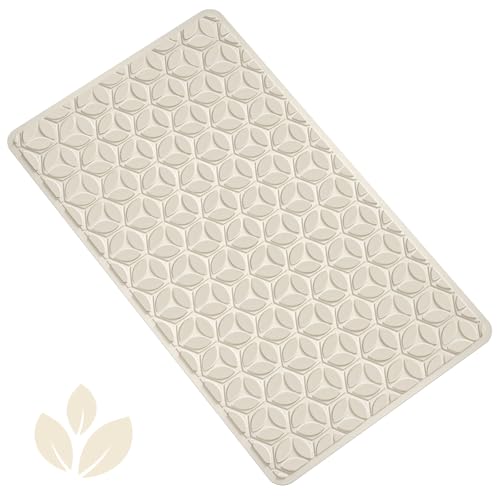 Non-Slip Rubber Bathtub Mat with Suction Cups, 16 × 28 Inch (Beige) | 100% Rubber, Leaf Texture. Vacuum Suction Cups. Soft on Touch. BPA/PVC-Free. Machine Wash. Safe For Bath, Shower, Pet Dogs. - color: Beige, size: 28" x 16" (Rectangular)