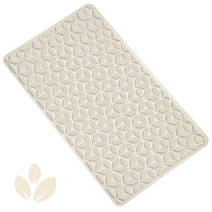 Non-Slip Rubber Bathtub Mat with Suction Cups, 16 × 28 Inch (Beige) | 100% Rubber, Leaf Texture. Vacuum Suction Cups. Soft on Touch. BPA/PVC-Free. Machine Wash. Safe For Bath, Shower, Pet Dogs. - color: Beige, size: 28" x 16" (Rectangular)