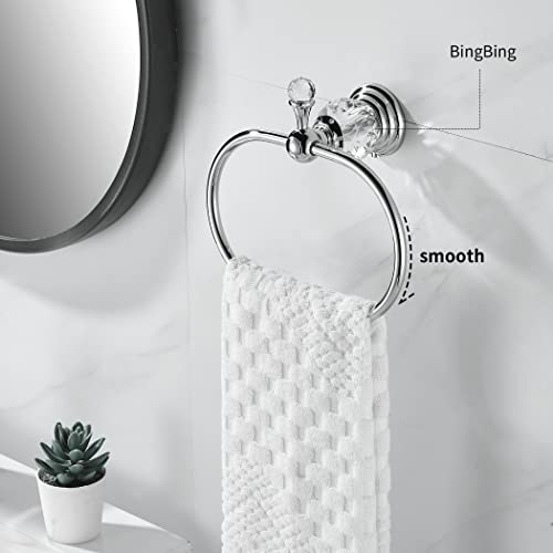 WOLIBEER Chrome Towel Ring,Crystal Hand Towel Holder,Bath Oval Hand Towel Rack Hanger Wall Mounted Bling Bathroom Accessories - size: Oval