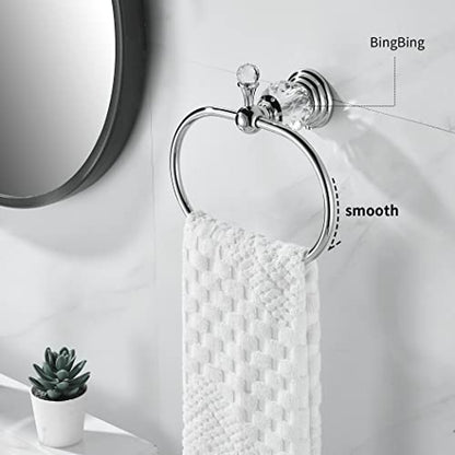 WOLIBEER Chrome Towel Ring,Crystal Hand Towel Holder,Bath Oval Hand Towel Rack Hanger Wall Mounted Bling Bathroom Accessories - size: Oval