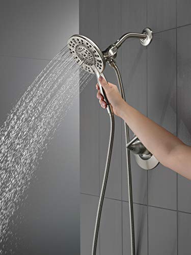 Delta Arvo 14 Series Brushed Nickel Shower Faucet Set with In2ition 2-in-1 Dual Shower Head with HandHeld Spray Combo, Valve Trim Kit, SpotShield Stainless 142840-SP-I (Valve Included) - color: Spotshield Brushed Nickel