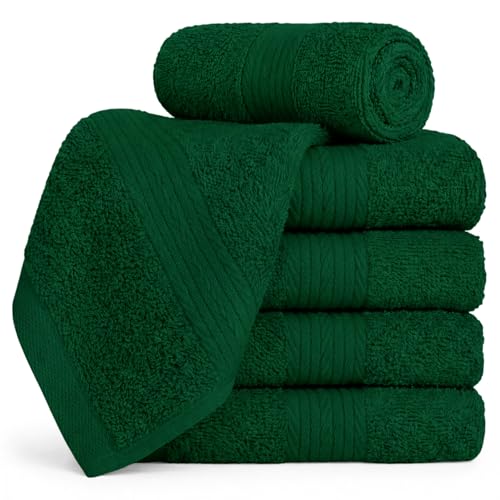 100% Cotton Washcloths 12x12 Inches, 600 GSM, Soft & Absorbent, Durable, Set of 5, Green - color: Green, size: Washcloth Set of 5