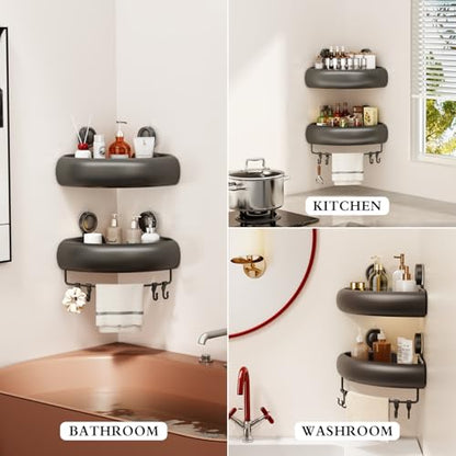 CICUFY Shower Caddy Suction Cup, 1 Pack No Drilling Corner Shower Shelves, Rust Proof Bathroom Storage Organizer, Shower Corner Caddy with Removable Hooks and Towel Bar, Triangle, Grey - style: Triangle Gray (1 Pack )
