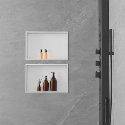 Achelous Stainless Steel Insert Shower Niche 18" X 12" NO Tile Needed, Bathroom Wall Niche Recessed Shower Shelf Organizer, Wall-Inserted Niche Recessed Shower Caddy, Matte White - color: Matte White, size: 18" X 12"