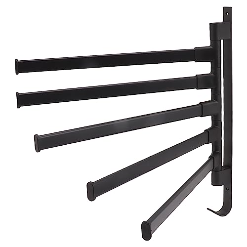 Aramox Aluminum Swivel Towel Bar, Matte Black Wall Mount Towel Hanger, 3 Arm Rotating Organizer with Bottom Hook, Space Saving Storage for Bathroom Kitchen Bedroom Hallway (5 Arms) - color: 5 Arms