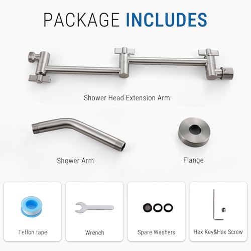 G-Promise 12 Inch Shower Extender with 6Inch Arm and Flange(Brushed Nickel) | Solid Brass Construction, Height and Angle Adjustable, Standard Connection Thread, All Installation Tools Included - color: Brushed Nickel, style: 12 Inch