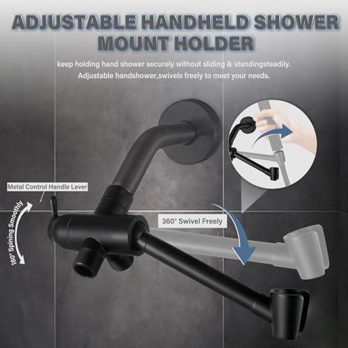 All Metal Shower Diverter Valve With HandShower Holder - Upgraded 3 Way Shower Head for Handheld and Fixed Rain Showerhead - Universal G1/2 Arm, Bathroom Part, Matte Black - color: Black