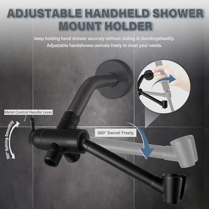 All Metal Shower Diverter Valve With HandShower Holder - Upgraded 3 Way Shower Head for Handheld and Fixed Rain Showerhead - Universal G1/2 Arm, Bathroom Part, Matte Black - color: Black