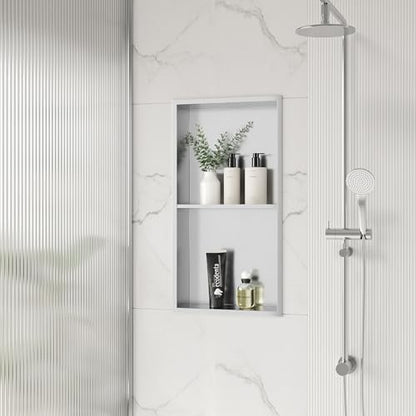 Qeke 12" x 24" Stainless Steel Shower Niche w/Double Shelves, Brushed Nickel - color: Brushed Nickel, size: 12X24"