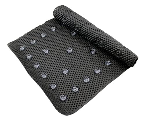 Bathub and Shower Soft Waffle Cushioned Texture Spa Bathroom Shower and Bath Mat Non Slip 27.5" x 16" with Suction Cups and Drain Holes (Black) - color: Black