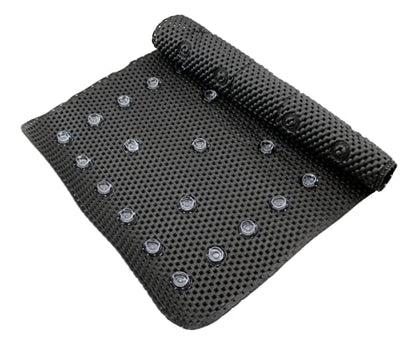 Bathub and Shower Soft Waffle Cushioned Texture Spa Bathroom Shower and Bath Mat Non Slip 27.5" x 16" with Suction Cups and Drain Holes (Black) - color: Black