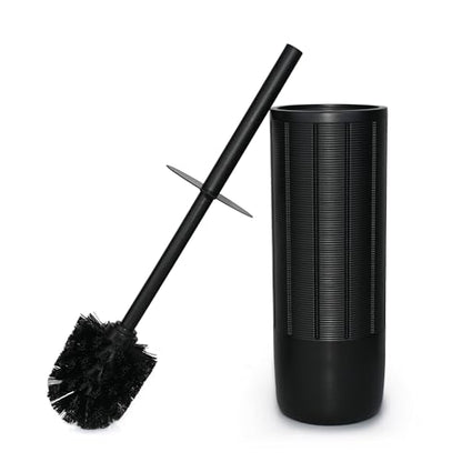 Matte Black Ribbed Design Resin Toilet Bowl Holder and Brush Set, Durable Bathroom Cleaning Tool with Ergonomic Handle and Efficient Bristles, Stylish and Compact Design - style: Ribbed Matte Black