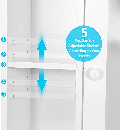 SUPER DEAL Over The Toilet Bathroom Storage Cabinet Freestanding Wooden Bathroom Organizer with Adjustable Shelves and Glass Door, White - color: White