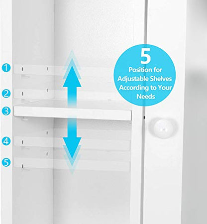 SUPER DEAL Over The Toilet Bathroom Storage Cabinet Freestanding Wooden Bathroom Organizer with Adjustable Shelves and Glass Door, White - color: White