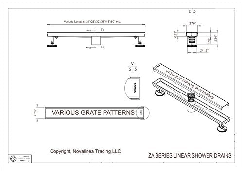 ZA Linear Shower Drain - 54 Inch Brick Pattern - Brushed Stainless Steel - Hair Strainer - Leveling Feet - Threaded Adapter - Sleek and Modern Design - size: 54 inch