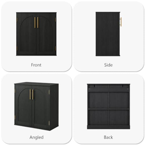 Sideboard Buffet Cabinet with Storage, 31.5" Modern Arched Accent Console Cabinet Credenza for Dining Room Entryway Living Room Furniture, Black - color: Black