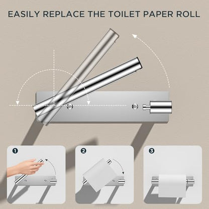 FORIOUS Commercial Toilet Paper Holder Wall Mount Bathroom Tissue Holder | Chrome | Adhesive or Screw | SUS304 Stainless Steel Rustproof | Pivoting Tissue Roll Holder | Square Base - color: Chrome
