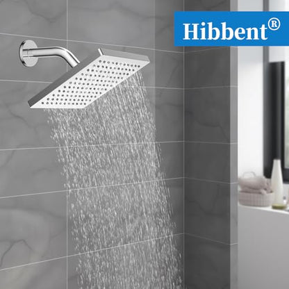 Hibbent cUPC Certified Thickness Metal 8'' Square Rain Shower Head, Chrome | High Pressure Shower Head, Bathroom Waterfall Shower Heads, High Flow Fixed Showerheads with Adjustable Brass Ball Joint - color: Chrome, style: Square 8''