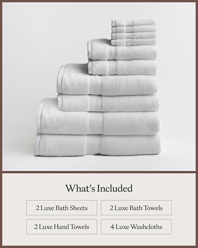 Cozy Earth Complete Luxe Bath Bundle - 60% Cotton 40% Viscose from Bamboo - Quick Dry & Plush Cotton Bath Towel Set - 4 Washcloths, 2 Hand Towels, 2 Bath Towels, 2 Bath Sheets - Light Grey - color: Light Grey