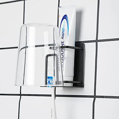 Toothbrush Holder Wall Mounted, Stainless Steel Bathroom Organizer for Electric Toothbrushes, Toothpaste & Cup, No Drill Adhesive Shower Caddy (Black,2 Pack) - color: Black (2 Pack)