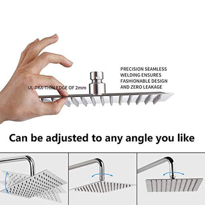 Rain Square Shower Head 8 Inch High Pressure Stainless Steel Water Saving Ultra Thin Waterfall Showerhead Even At Low Water Flow, Adjustable Replacement Showerhead,Chrome