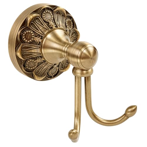 Antiuqe Brass Towel Hook, Brass Bathroom Robe Hook, Rustic Double Towel Hooks Bath Farmhouse Coat Clothes Hook Wall Mounted for Bathroom Kitchen Storage Vintage - color: Antique Brass